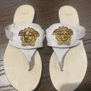 Versace White and Gold Medusa Sandals